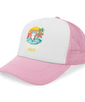 Pink Lightweight Mens Beach Cap With Adjustable Buckle Distressed Washed Low Profile Baseball Hat featuring Meowmi Beach design