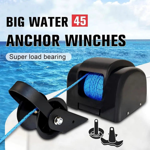 Rock Solid 45 Lbs Electric Boat Anchor Winch With Remote Control Saltwater Marine Windlass Kit including 98 ft rope and heavy-duty design.