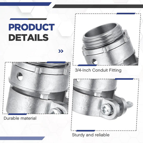 Close-up of 20 Pack Three Quarters Inch Squeeze Connectors For FMC Flexible Metal Conduit And EMT Electrical Conduit Fittings