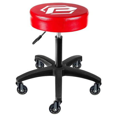 Rolling Shop Stool With Adjustable Height For Mechanics Padded Garage Seat With Smooth Rolling Wheels And ABEC Bearings Model 240250 Red