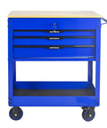 Rolling Tool Cart With Wheels 3 Drawers And A Wooden Top Heavy Duty Mechanics Cabinet For Garage Workshop And Warehouse Ball Bearing Drawers Mobile Tool Storage Cabinet Blue front view