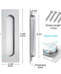 Dead Simple Seven Inch Recessed Pocket Door Pull With Rock Solid Rust Proof Brushed Stainless Steel Slide Grip Handle dimensions and screws.