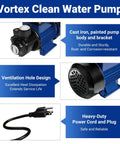 Heavy Duty 1/2Hp Cast Iron Water Transfer Pump Delivers 570Gph Steady Flow And 118Ft Head To Boost Household Pressure For Garden Irrigation Pond Refilling With Totally No Sweat Vortex Operation, featuring cast iron body and heavy-duty power cord.