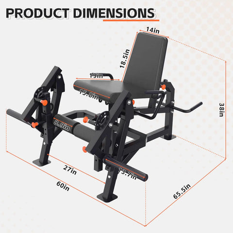 All In One Leg Day Beast Machine With Leg Press, Leg Extension, Seated Leg Curl, and Adjustable Workout Bench dimensions diagram