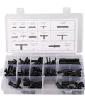 113 Piece Hose Connector Kit With Reducers, Straight Fittings And T Connectors - Plastic Plumbing Set for Cooling and Fuel System Repairs, Black