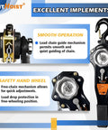 1 Ton Chain Hoist With 10 Foot Lift Manual Lever Chain Hoist G80 Chain Manganese Steel Heavy Duty Hooks details shown