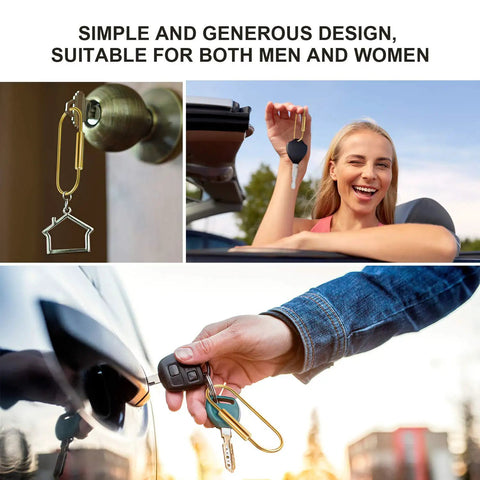 Heavy-Duty Brass Key Ring Clip Set 4 Pcs 3.35in Screw Lock Keychain Carabiner Holders in use on door and with car keys