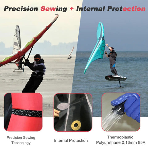 5㎡ Handheld Inflatable Wing Foil Kite With Window For Wind Surfing And Sea Travel, features precision sewing and internal protection