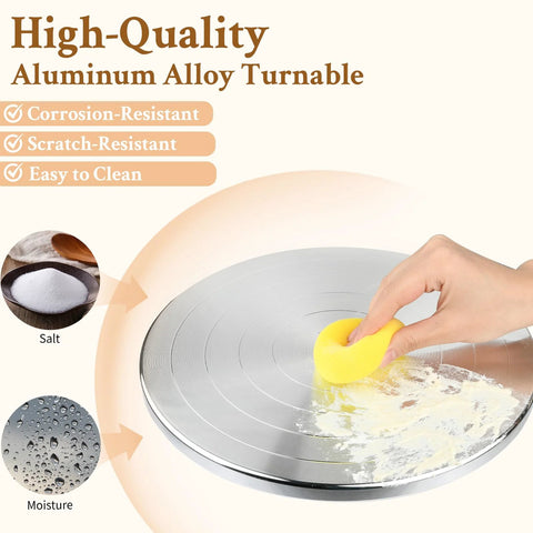 12-inch aluminum alloy pottery wheel turntable with double-sided banding wheel; hand wiping with yellow sponge.