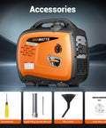 Powerful 5000W Inverter Generator with accessories for home backup and outdoor adventures, featuring orange design and controls.