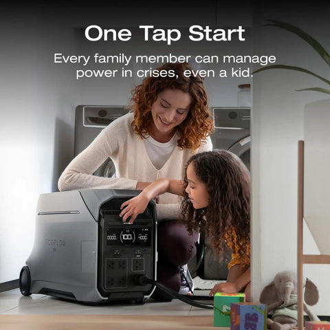 Straight Up Heavy Duty Portable Power Bundle Comes With Dual Delta Pro Three Battery Packs Wired Through Fifty Amp Hub For Rock Solid Emergency Backup Generator Setup with user-friendly controls.