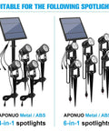 Product setup with 4-in-1 and 6-in-1 solar spotlights using 16.4Ft DC Extension Cable For Solar Spotlight, Waterproof IP65 Cord