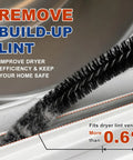 Must-Have Dryer Vent Cleaning Kit With Brush And Hose Lint Vacuum Attachments showing brush removing lint from dryer vent
