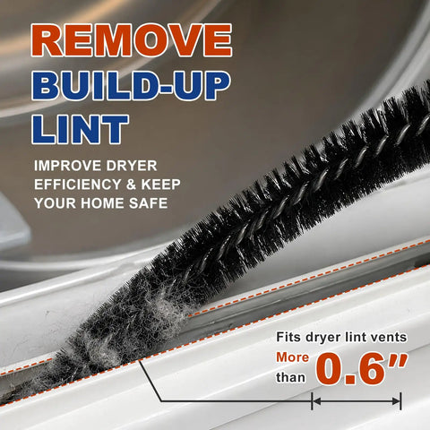 Must-Have Dryer Vent Cleaning Kit With Brush And Hose Lint Vacuum Attachments showing brush removing lint from dryer vent
