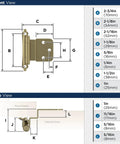 Killer Construction Self Closing Face Mount Hinges 3/8 Inch Inset Cabinet Door Hardware Smooth Operator Design dimensions illustration.