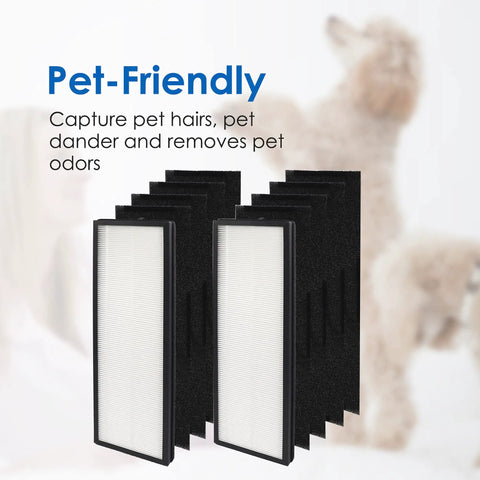 Two-Year Replacement Filter Pack For Eureka NEA120 And Toshiba Smart WiFi Air Purifier CAF-W36USW with pet in background