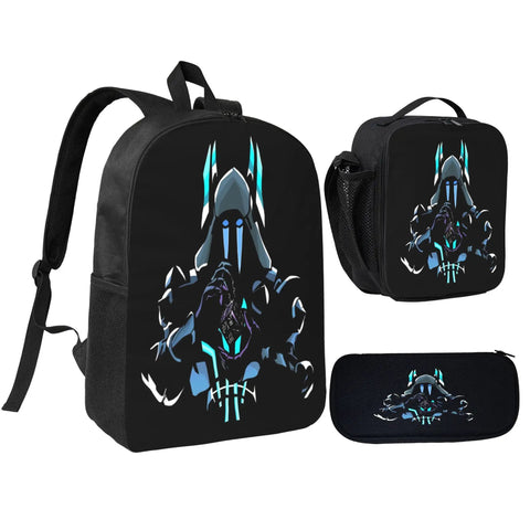 Three 17 Inch Daypacks For Outdoor Camping Hiking And Travel 3 Pack Set with futuristic design on black fabric