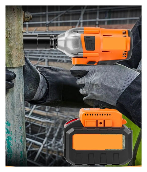 Brushless Cordless Impact Wrench High Torque Heavy Electric Power Tool For Car Truck Home Repair Portable Pro Grade Quiet Motor Rusty Bolt Removal in hand with battery attached working on a bolt.