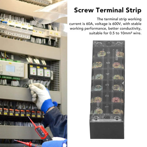 2 Pack 60A 600V Terminal Strip With Clear Cover Dual Row Screw Clamp Wire Terminal Block in electrical cabinet