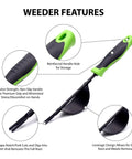 Heavy Duty Weeding Tool With Lever Design Weed Puller with ergonomic no-slip handle and two-pronged V-shaped fork shown in detail.