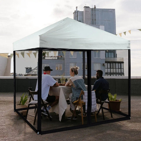10x10 Mosquito Net With Zipper For Patio Gazebo And Canopy Tent installed on rooftop with people inside