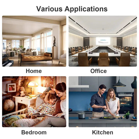 Various Applications for Motorized Pop Up Power Strip With Bluetooth Speaker And Wireless Charging Pad in Home, Office, Bedroom, Kitchen.