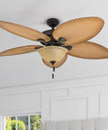 Palm Valley 52 Inch Tropical Ceiling Fan With Light For Indoors Or Outdoors Dual Mountable With Pull Chain Five Palm Leaf Blades