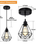 Black Pendant Lights 2 Pack Farmhouse Industrial Metal Cage Ceiling Fixtures Adjustable Hanging Lights dimensions