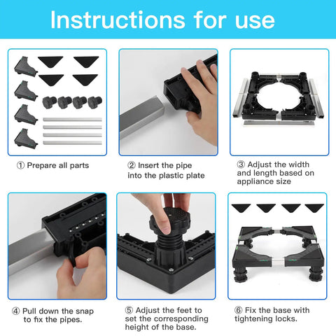 Assembly steps for Universal Raised Appliance Stand With Adjustable Base And Four Heavy Duty Feet Multi Functional Pedestal