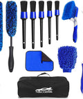 12Pcs Wheel Brush Kit For Cleaning Wheels And Tires With Bendable Rim Brushes including soft microfiber brushes and towel