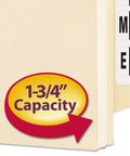Legit Solid Manila End Tab Folders With Reinforced Straight Tabs And One Point Seven Five Inch Expansion Holds Up To Two Hundred Sheets Letter Size 25 Pack showing capacity label.