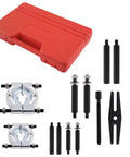 Thinking Process: 12-piece 5 ton bearing puller kit with red case, steel jaws, extension screws and yoke