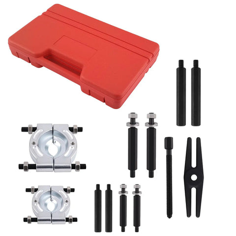 Thinking Process: 12-piece 5 ton bearing puller kit with red case, steel jaws, extension screws and yoke