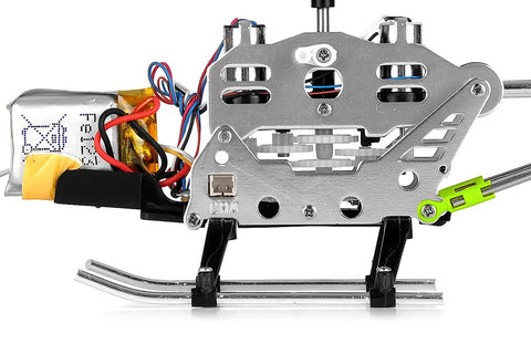 Internal structure of Gyro Stabilized Infrared RC Helicopter with built-in gyro for stable indoor flight, showing metal framework.