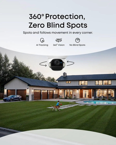 Ultra HD 4K Wireless Outdoor Security Camera With Solar Power And AI Motion Tracking, Facial Recognition installed on house