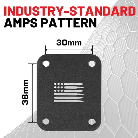 Beefy 4 Hole AMPS Base Mount With 20mm Ball, Metal Backing Plate, dimensions 30x38mm, industry-standard pattern.