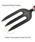 Close-up of the Three Tines Hand Gardening Fork Do It All Workhorse With Carbon Steel Thickened Hardened Digging Tines