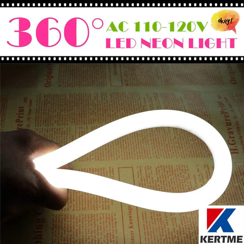 Person holding a Lit 360 Degree Neon LED Light Strip 32.8ft Waterproof Flexible Dimmable Rope Light glowing indoors.