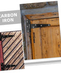 Close-up of Eight Pack 5 Inch Black Weld On T Shaped Door Hinges on wood doors