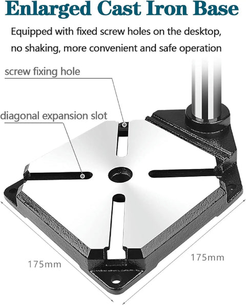 Heavy Duty Drill Press Stand For Hand Drill With Vise, enlarged cast iron base with screw holes and column, 175mm size
