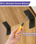 20 Pack Heavy Duty Steel L Brackets 3x3x1.5 Inch Black Powder Coated installed on wood corner with screwdriver