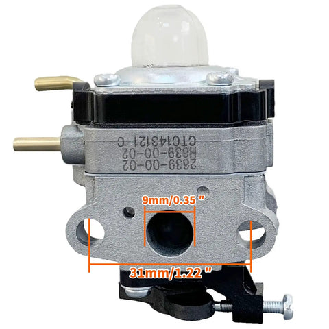 OEM Carburetor Replacement For Ryobi 25cc 2 Cycle Full Crank String Trimmer close-up with measurement details