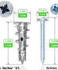 Drywall Anchor Kit With Self Drilling Screws DIY Friendly Zinc Alloy Wall Fasteners Yellow Zinc Plated Carbon Steel Rust Resistant Self Tapping Anchors No Prep Install Easy Mount For Shelves Picture Frames And TV Mounts, 25-pack, 3.2cm anchor and 3.5cm screw