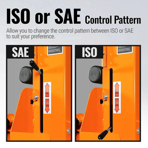 ISO and SAE control pattern switch on 9 Ft Tractor Backhoe Attachment With Mechanical Thumb, 15 Inch Bucket, 180 Degree Boom Swing