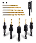 Woodworking Countersink Drill Bit Set For Wood With 14 Pieces Includes Sizes 4 6 8 10 12 Quarter Inch Hex Shank Magnetic Extension Bit Holder And Storage Box 82 Degree Countersink For Quick No Fuss Countersinking And Counterboring, showing drill bits and hex shank.
