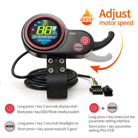 26A To 30A Sine Wave Controller For Electric Bikes And Scooters With LCD V889 Display and throttle, ideal for 1000W upgrade