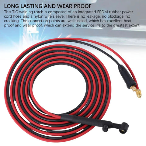 TIG Welding Torch 150A With 35 To 50mm2 Connector And 26.2Ft EPDM Rubber Hose coiled with brass connector visible