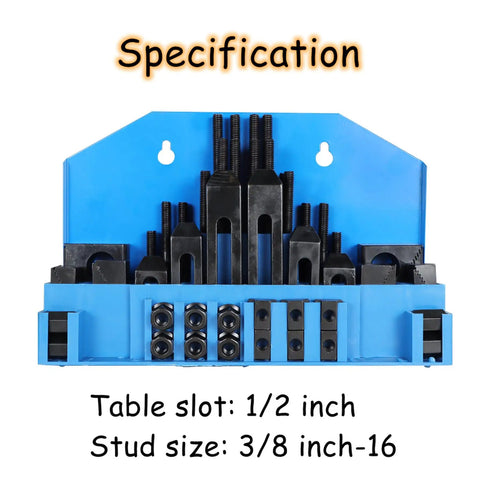 One Half Inch T Slot Clamping Kit With Three Eighths Inch Sixteen Bolts Fifty Eight Piece Set For Bridgeport Mills And CNC Machines