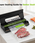 Powerful Vacuum Sealer For Food With Automatic Mode sealing steak and salmon on a marble kitchen counter