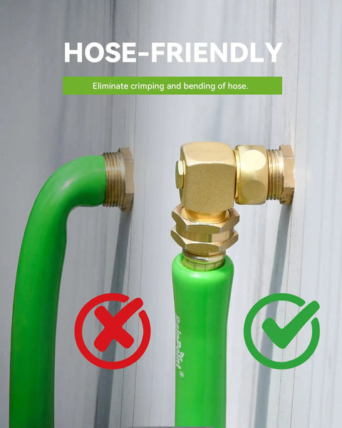 90 Degree Hose Elbow With 360 Degree Swivel 3/4 Inch GHT Garden Hose Connector And Adapter Solid Brass Water Hose Fittings For RV Outdoor Faucet Spigot No Fuss Install Easy Hookup 1 Pack, brass hose-friendly bend